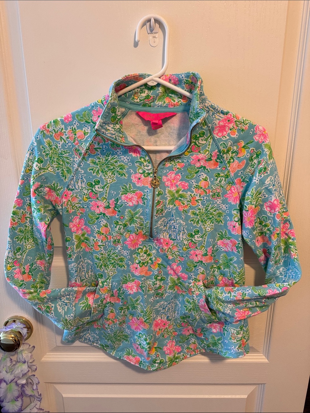 Lilly Pulitzer x Disney Turquoise Pink & Green Floral Half-Zip Sweatshirt